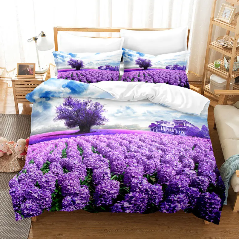 

Purple Bedding Set Polyester Duvet Cover Quilt Cover 3D Comforter Cover Lavender Butterfly Double Full King Queen Twin Single