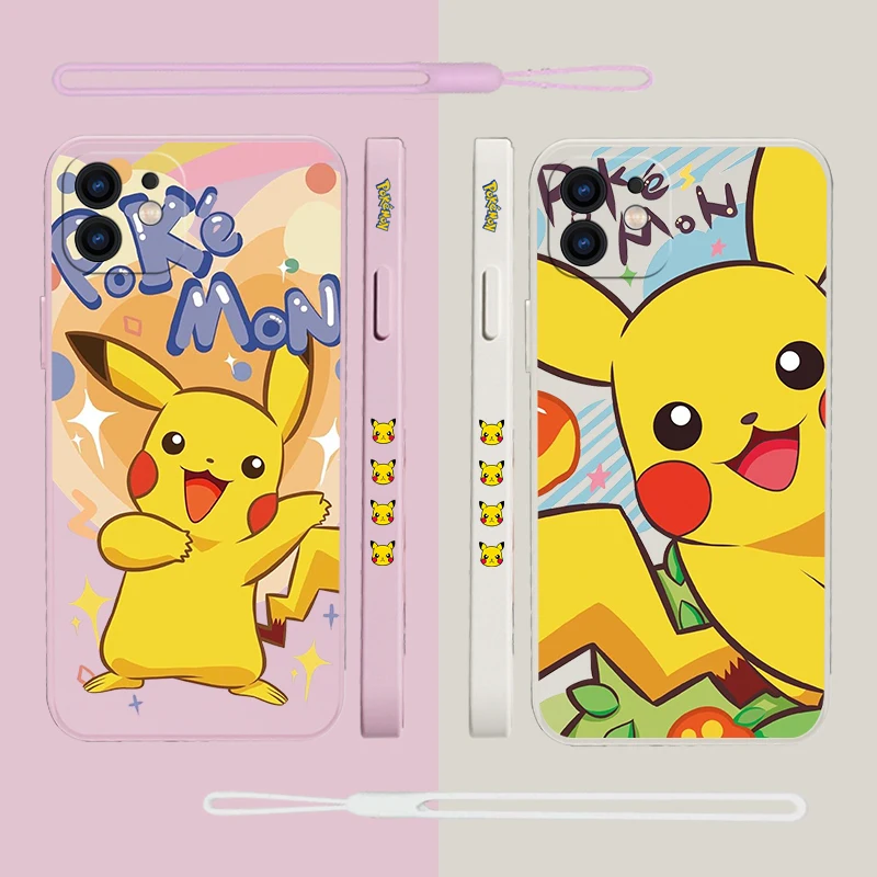 

Cute P-Pikachu Phone Case For Samsung A81 A53 A50 A12 A22S A52 A52S A51 A72 A71 A32 A22 A20 A30 A21S A02S A11 4G with Hand Strap