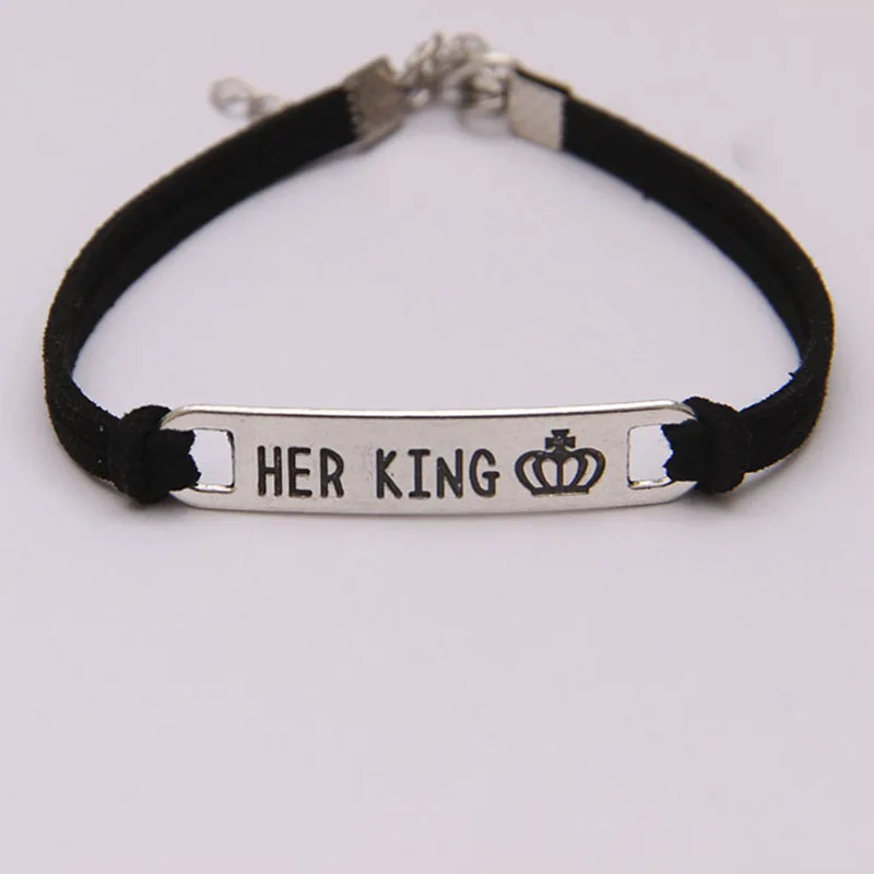 

Fashion 2Pcs Matching Set Men His Queen Her King Alloy Couple Bracelet Jewelry Valentine's Day Gift Bracelets Couple Tokens