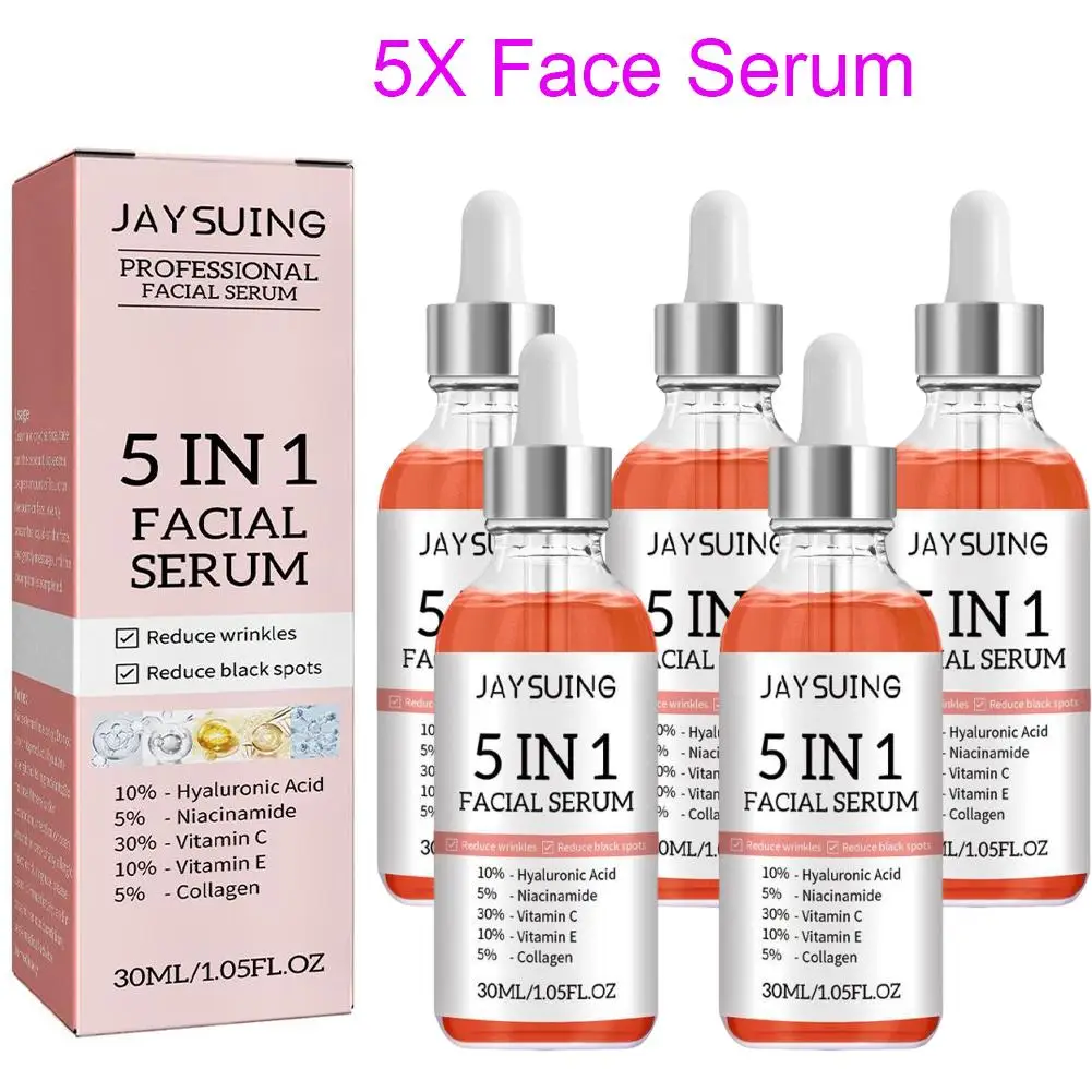 

5PCS 5 In 1 Face Serum Moisturizing Hyaluronic Acid Anti Aging Vitamin C Whitening Facial Serum Shrink Pore Skin Care 30ml