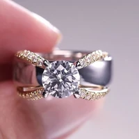 hot sale two tone golden silver color crystal zircon ring for women engagement party wedding rings jewelry hand accessories