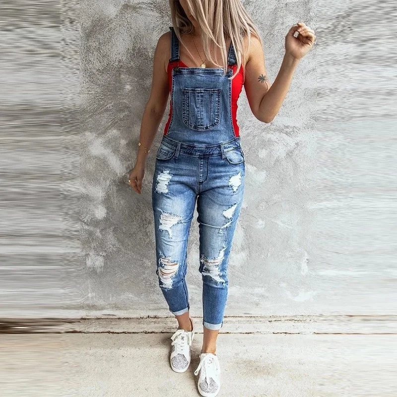 

Women Full Length Overall Solid Loose Casual Jumpsuits 2023 Jean Hole Jumpsuit Fashion Lady Baggy Denim Pants Playsuit Jeans Bib