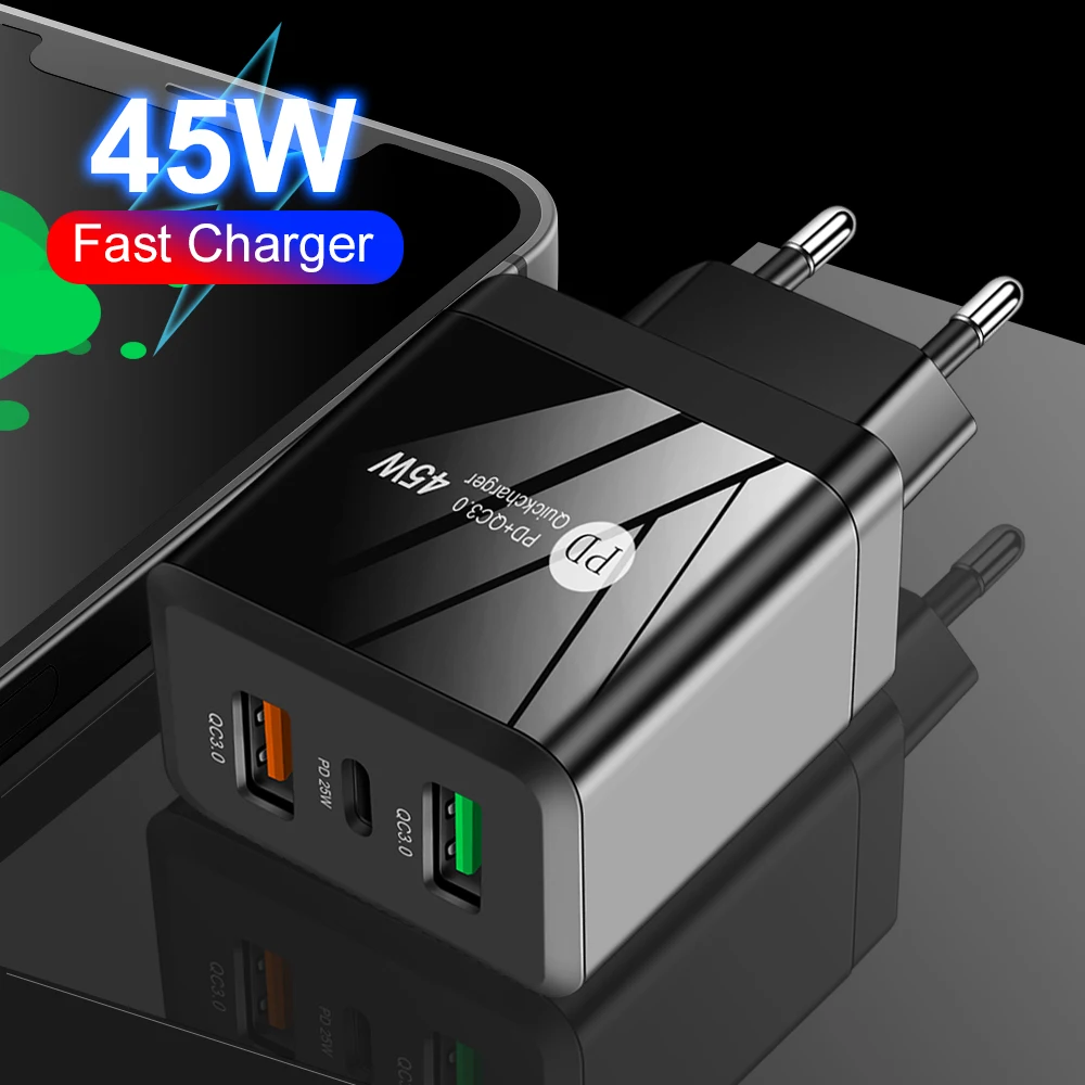 

Зарядное устройство с двумя USB-портами, 45 Вт, QC 3,0 PD