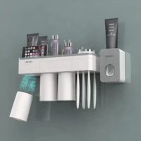 magnetic adsorption toothbrush holder cosmetic shelf automatic toothpaste squeezer dispenser storage rack bathroom accessories