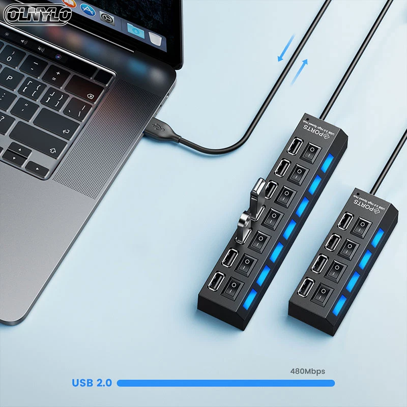 

USB Hub USB 2.0 Splitter Multi Hub USB 2.0 Adapter USB Several Ports Power Adapter With Switch Indicator Light Hub For PC Laptop