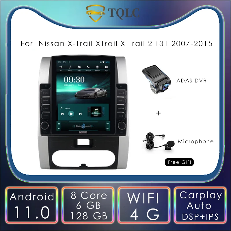 Автомобильный радиоприемник на Android Tesla Style Vertical 4G для Nissan X-Trail XTrail X Trail 2 T31 2007-2015