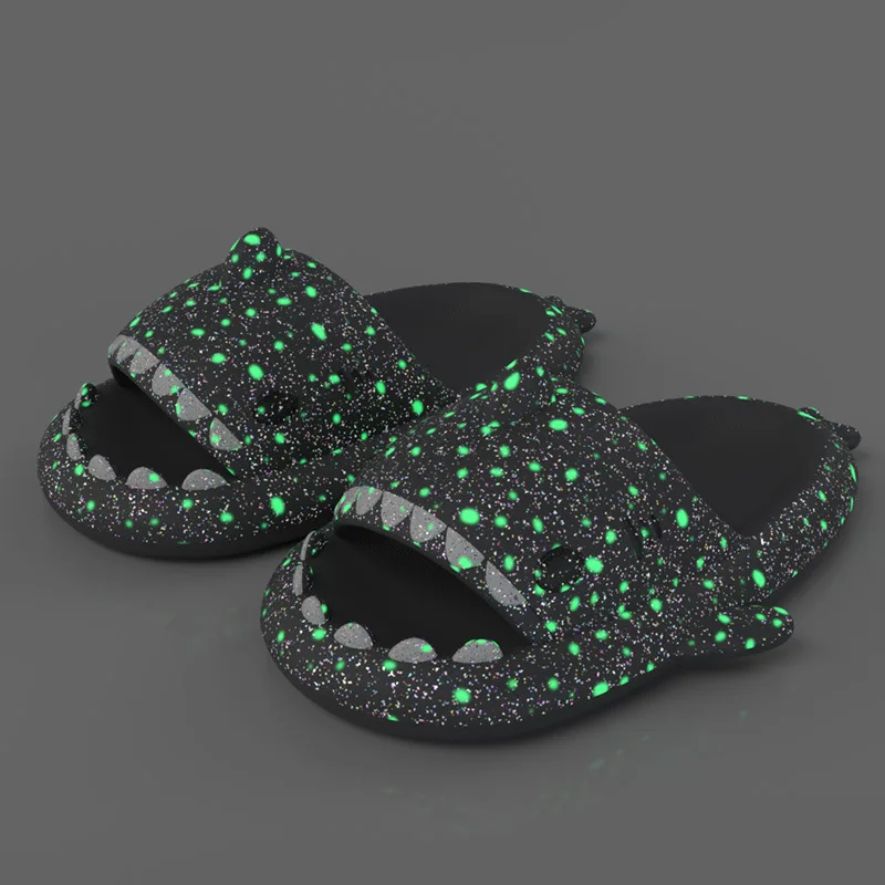 Women  Luminous Starry Sky Cartoon Shark Shape Single Band EVA Slippers Platform Cartoon Beach Sandals 2023 new Woman Shoes