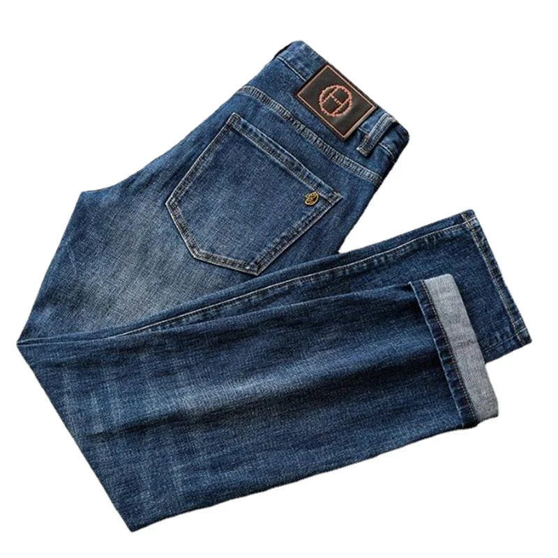 

Fashion Pure Cotton Comfortable Breathe Freely Jeans Casual Men's Waist Straight Elastic Pants Four Seasons Size 28-38