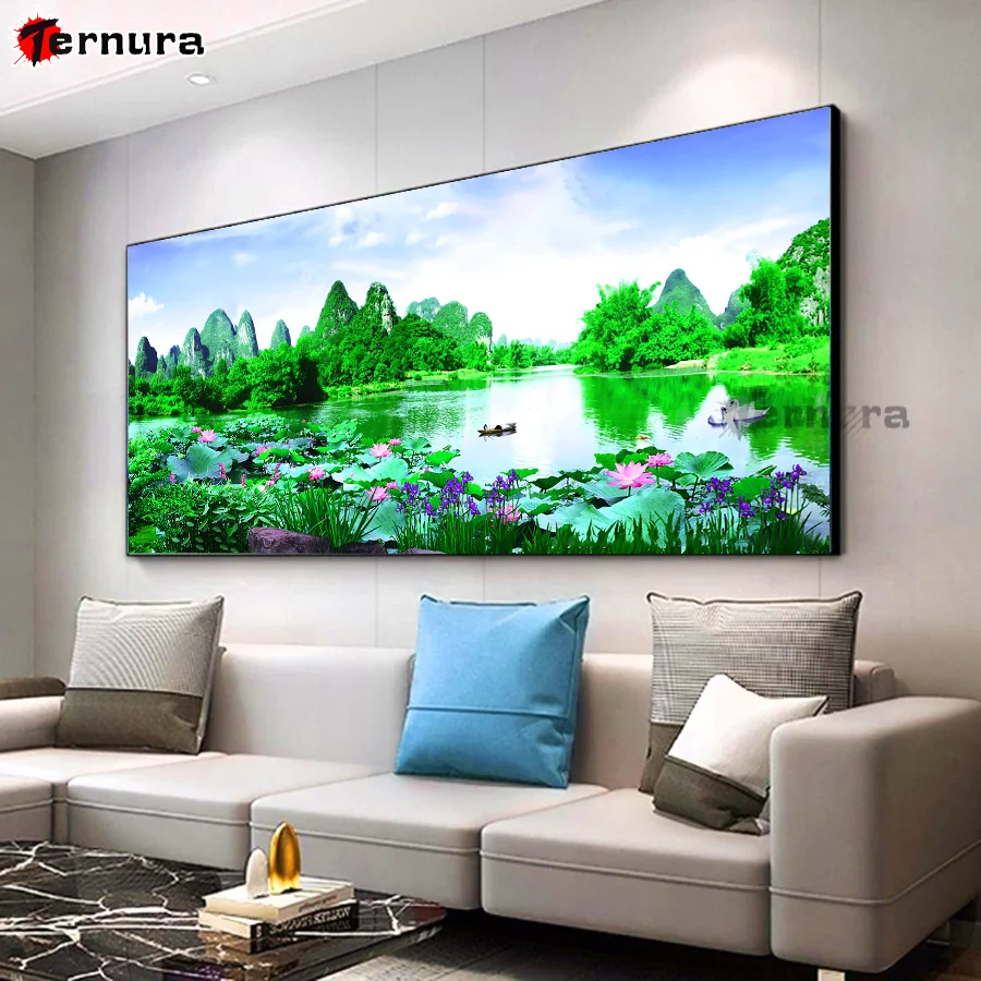 Природные пейзажи DIY Алмазная картина Лебединое озеро Водные горы Вышивка 5d