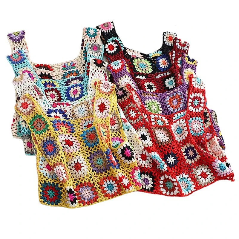 Красочная вязаная майка с крючком и вышивкой в виде скелета женская короткая
