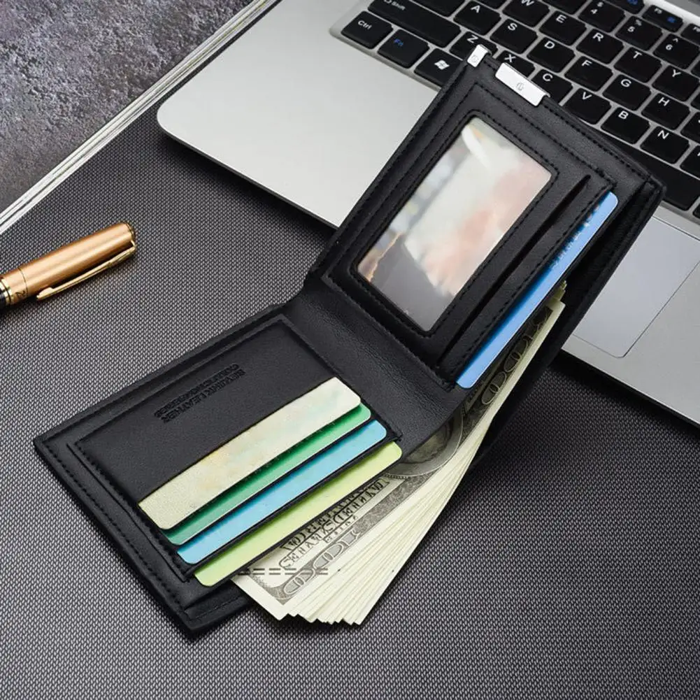 Men Wallet Multi Card Slots Multi-purpose Faux Leather Korean Style Credit Card Wallet for Travel