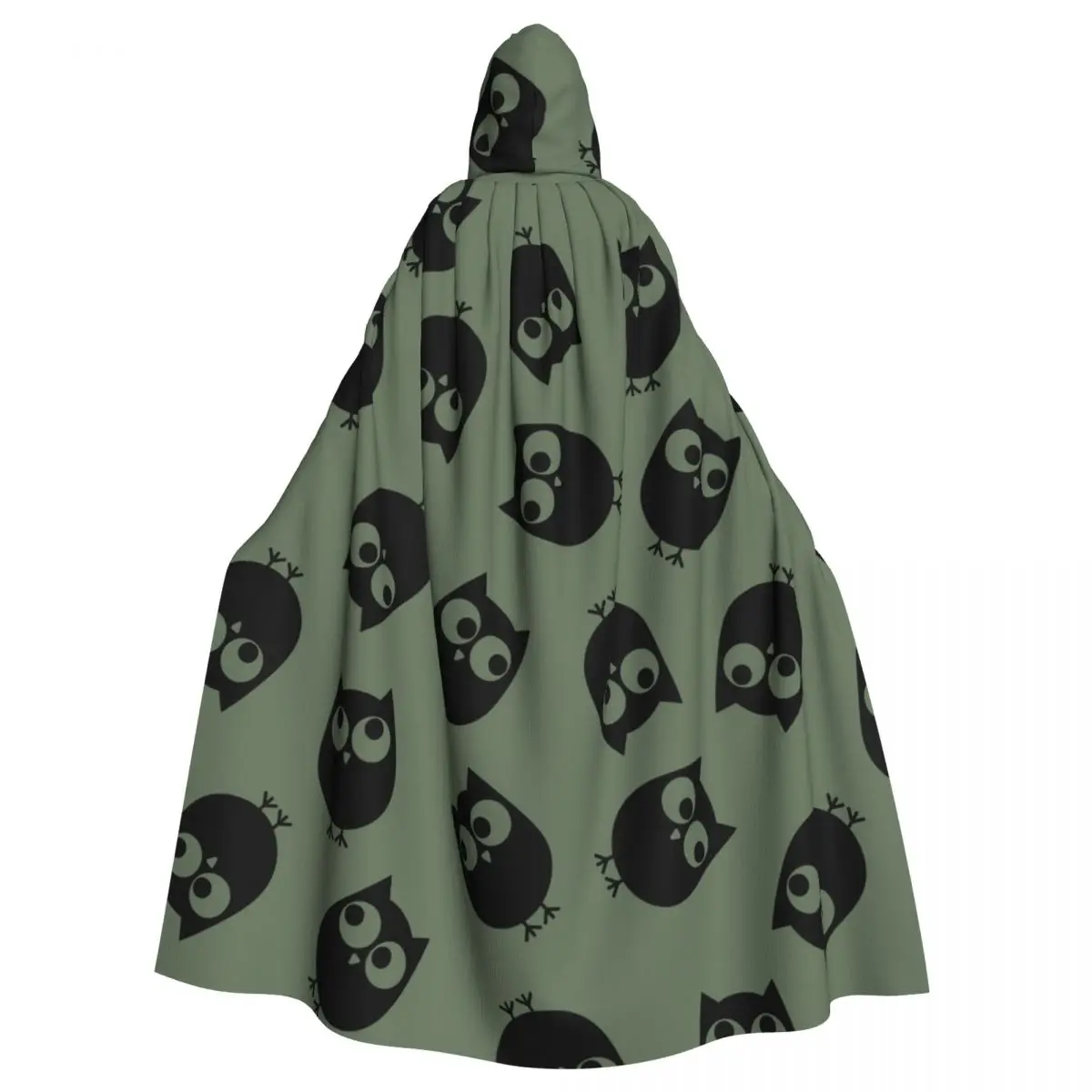 

Cute Black Owls Hooded Cloak Polyester Unisex Witch Cape Costume Accessory