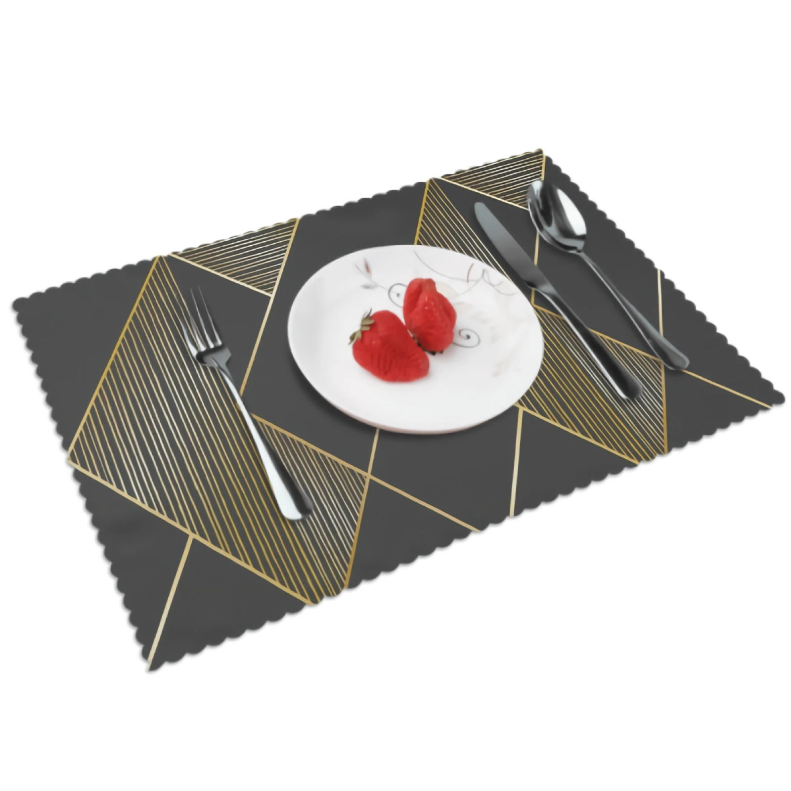 

Modern Abstract Geometric Placemats Black And Golden Hand Drawn Lines Placemat Set of 4 Heat-Resisting Non Slip Table Mats