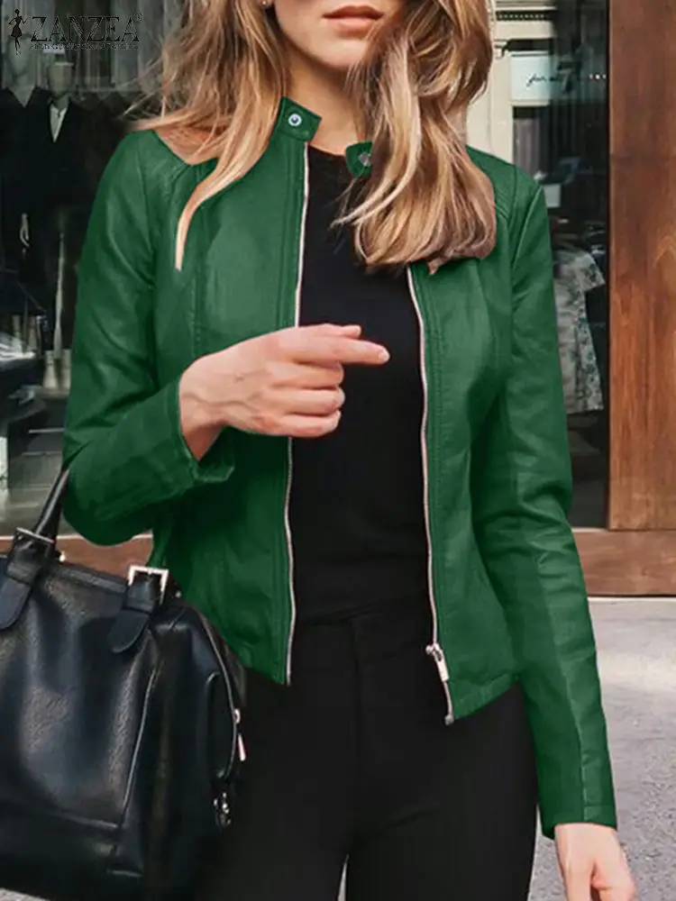 

ZANZEA Autumn Women PU Leather Coats Casual Office OL Work Jackets Fashion Long Sleeve Elegant Leather Overcoats Streewear 2022
