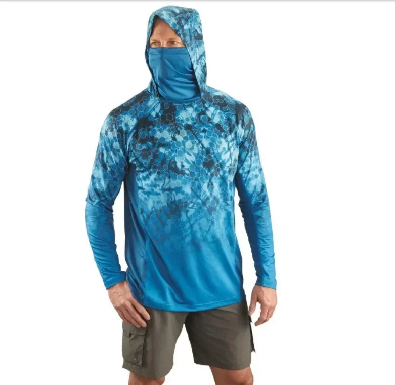 Мужская толстовка с капюшоном для рыбалки рубашка рубашки и гетрами на шею UPF 50+