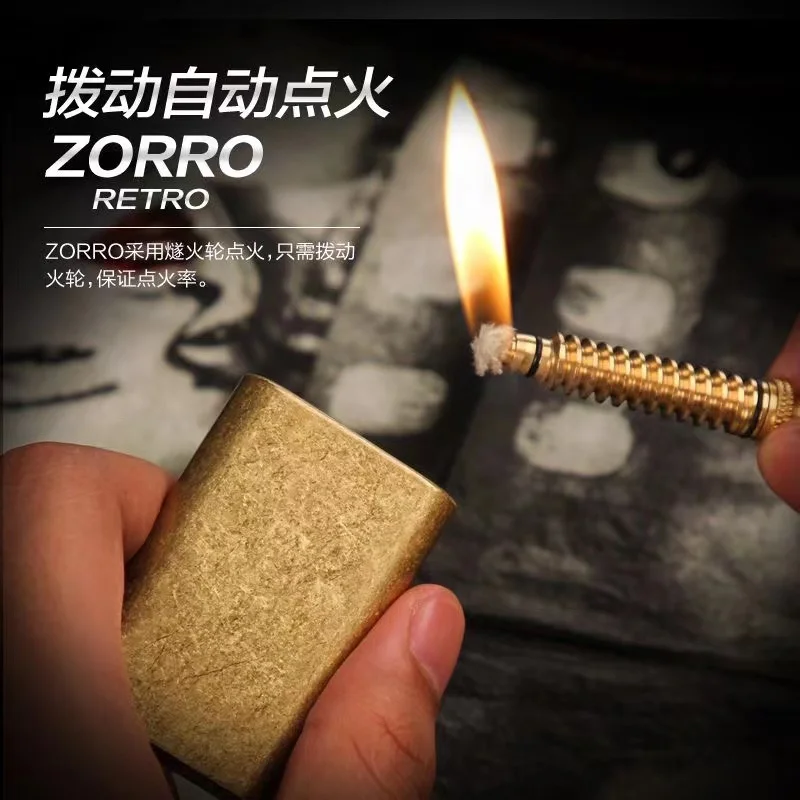 

Zorro Original Pure Copper Match Retro Kerosene Oil Cigarettes Lighter Pull Ignition Fire Men's Smoking Tool Gift for Man