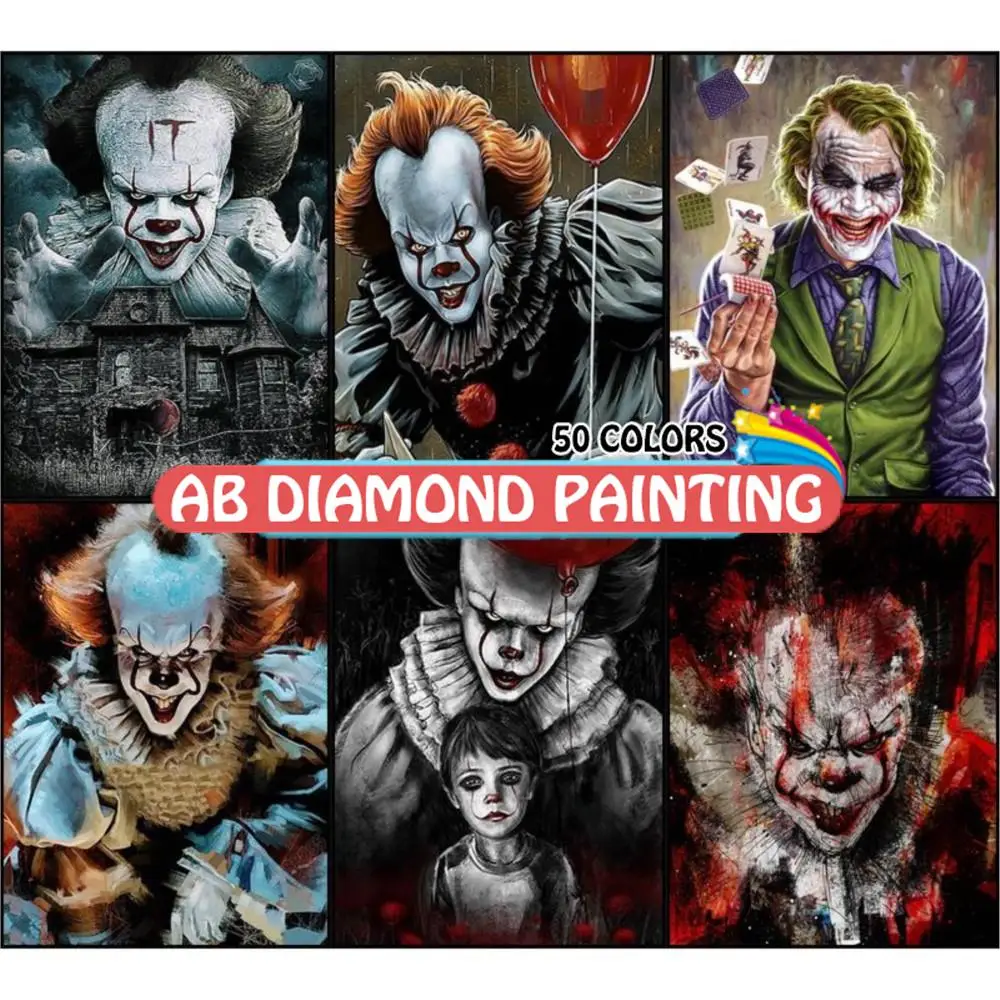 Diamond Painting 50 Colors 5D DIY Horror Pictures Crystal Mosaic Blood Joker AB Drill Embroidery Full Cross Stitch Decor Gift
