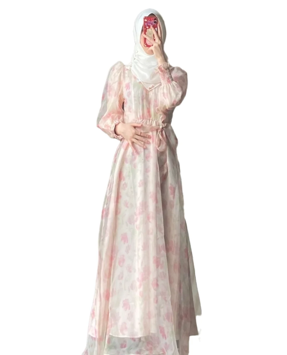 New Muslim Arab Pakistan Women's Fashion Printed Organza Dress Middle East Moroccan Kaftan Abayas for Women Robes