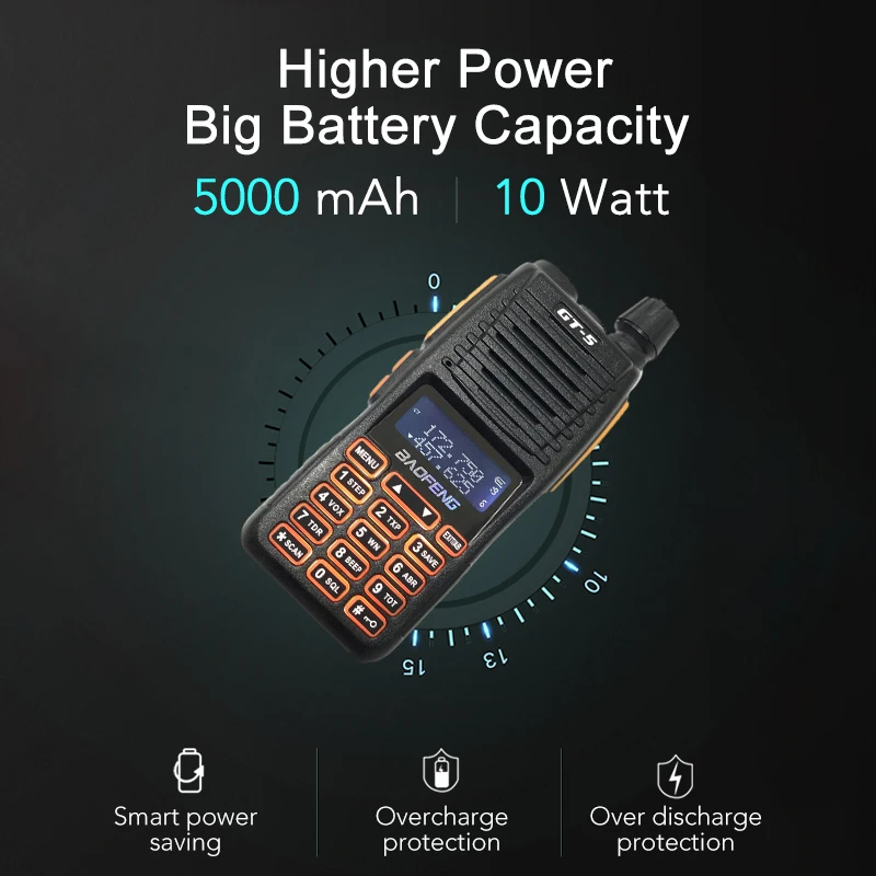 BAOFENG GT-5 12W Power New Portable 2 Way Radio Dual PTT Walkie Talkie waterproof IP55  Hunting Transceiver Dual-Band Intercom
