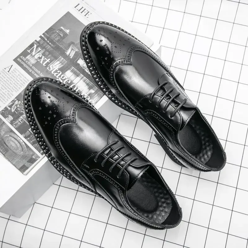 

Мужская зимняя обувь, повседневная Деловая одежда, черные кожаные туфли, ботинки с большим носком в Корейском стиле, ботинки с круглым носком, Рабочий костюм