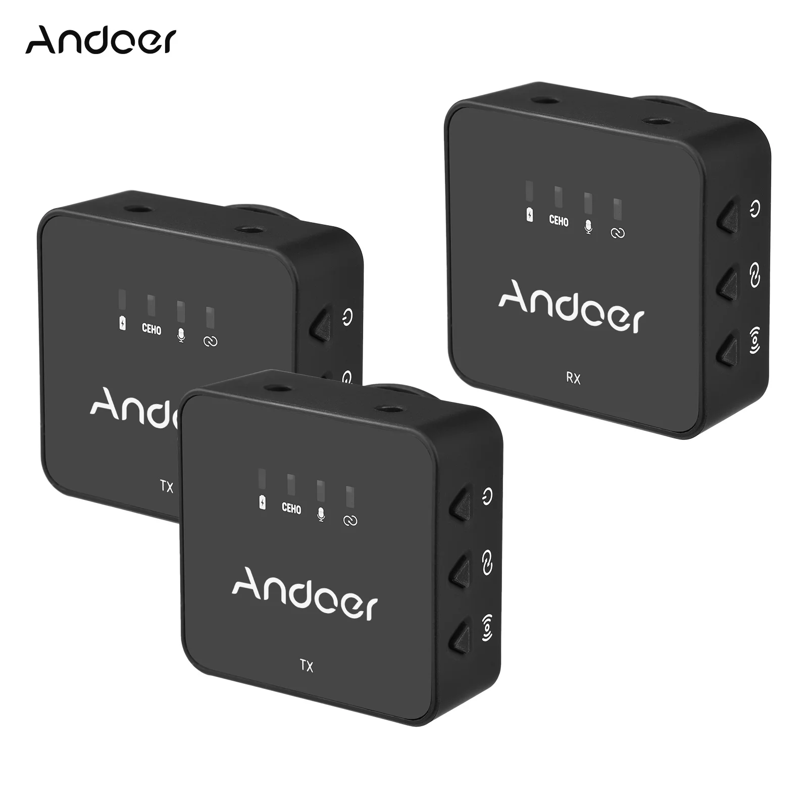 

Беспроводная микрофонная система Andoer с одним триггером, 2,4 ГГц, зажим для микрофона, диапазон 30 м, с аудиокабелем для смартфона, камеры Vlog