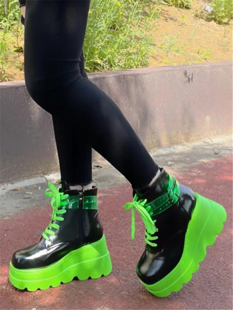 New Brand Platform Women Lolita Shoes Motorcycle Boots Spring 2022 Trend Green High Heels Wedges Goth Thick Ladies Shoes Pumps