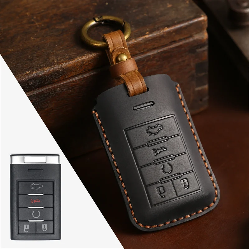 

Handmade Leather Car Key Cover Case For Cadillac CTS ATS XTS SLS SRX XLS DTS STS Seville Escalade for Chevrolet C7 Corvette