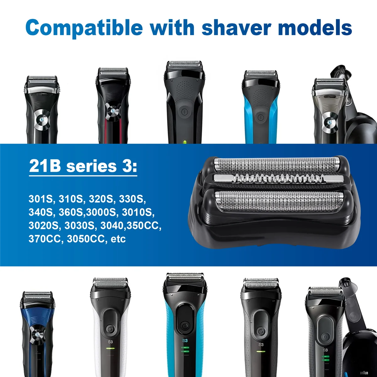 Сменная головка для бритвы 21B 2 шт. электробритв Braun Serie 3 301S 310S 320S 330S 340S 360S 3010S 3020S 3030S