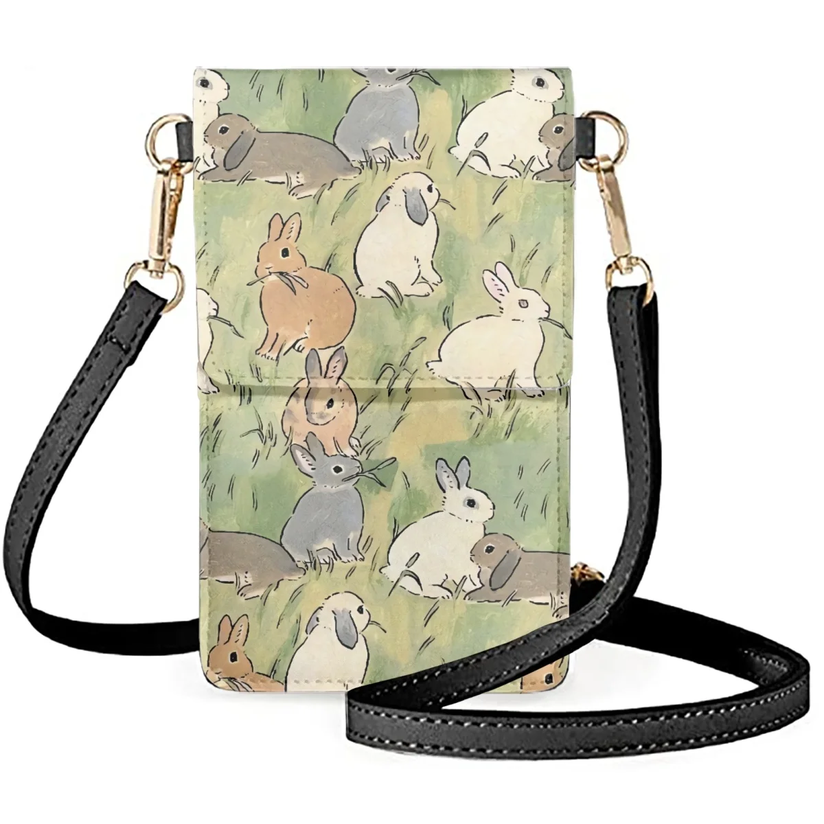 Coloranimal Cute Cartoon Rabbit Grass Girl Birthday Women's Leather Seaside Waterproof Phone Bag Long Shoulder Strap Crossbags