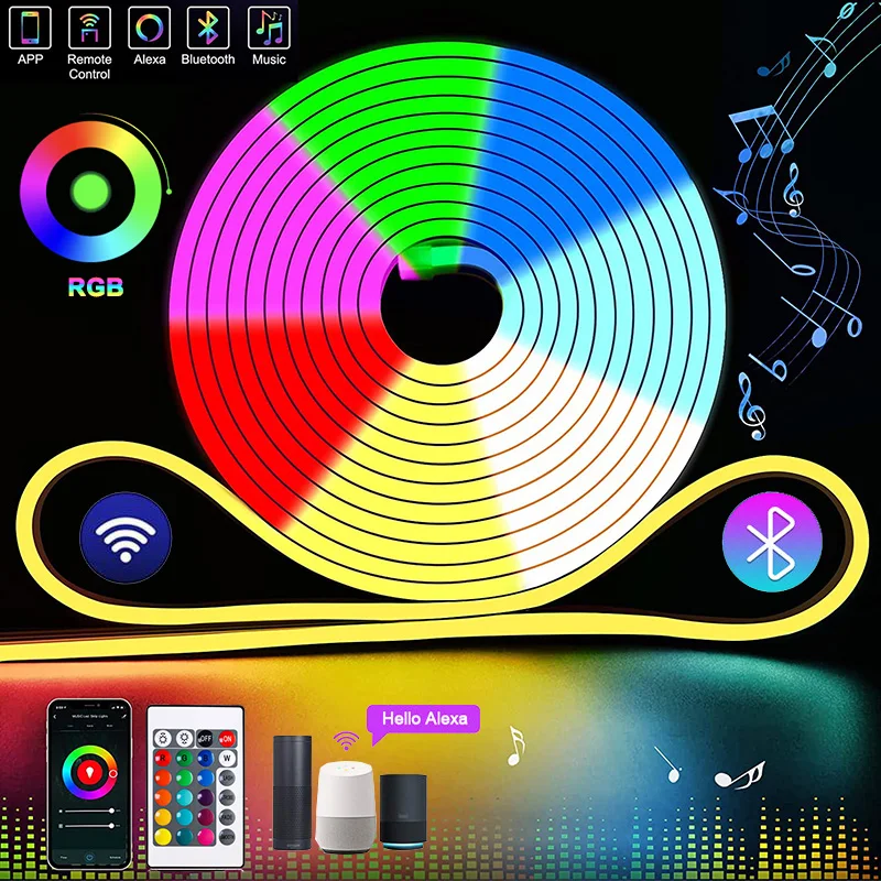 Гибкая светодиодная лента, водонепроницаемая, IP65, 12 В, RGB светодиодная неоновая лампа, Wi-Fi, Bluetooth, приложение с дистанционным управлением для детской рукоделия Гибкая светодиодная лента, водонепроницаемая, IP65, 12 В, RGB светодиодная неоновая лампа, Wi-Fi, Bluetooth, приложение с дистанционным управлением для детской рукоделия