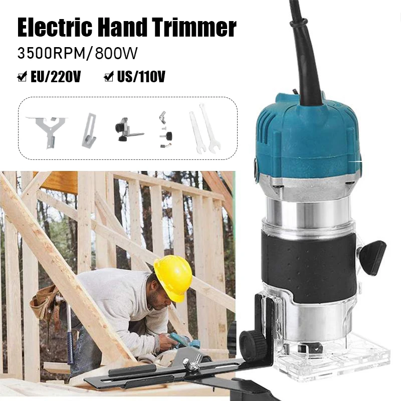 

220V 800W Woodworking Electric Trimmer Wood Milling Engraving Slotting Trimming Machine Hand Carving Machine Wood Router Joiners