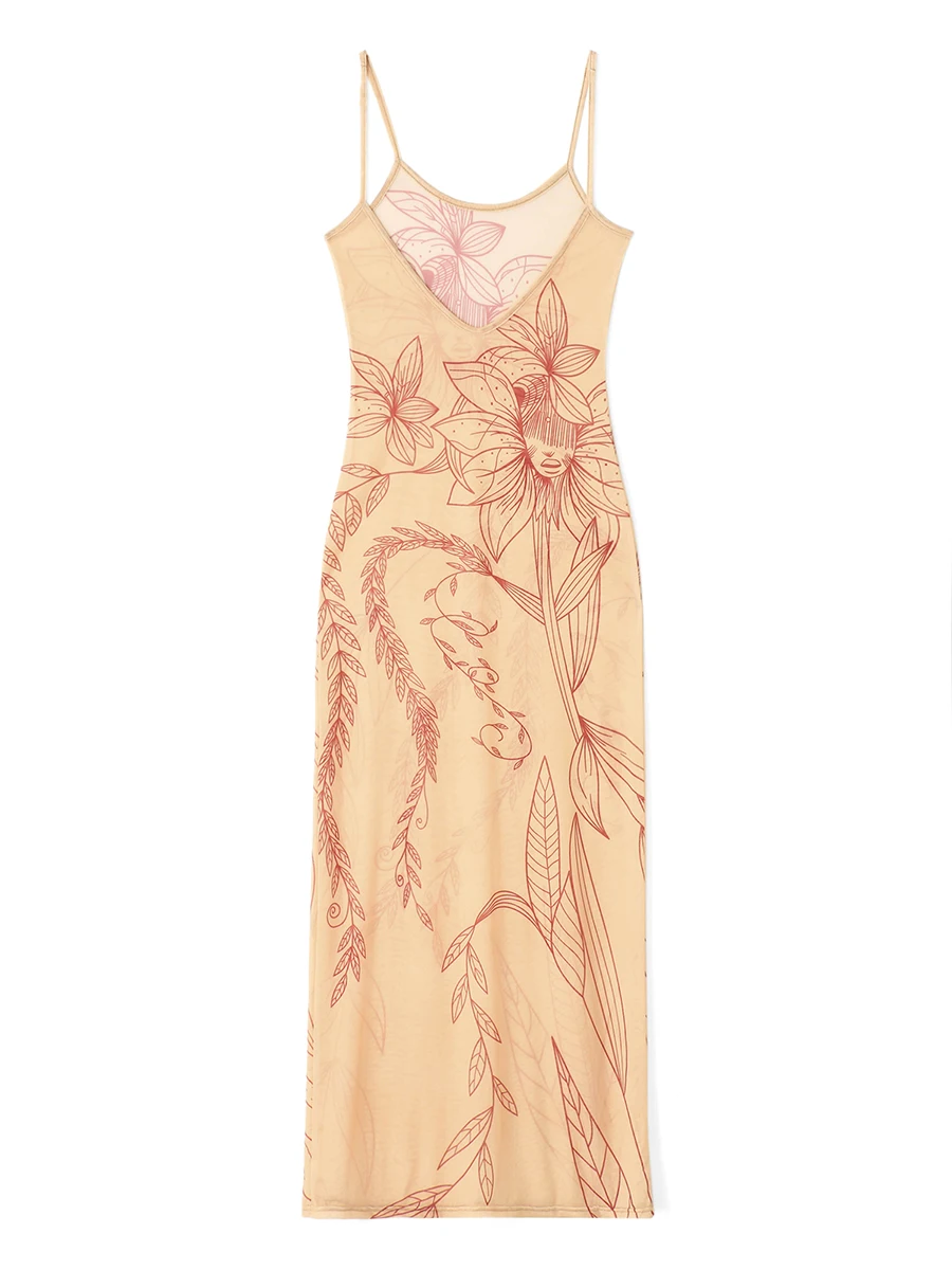 

Newest Arrival Women Floral Long Dress Summer Spaghetti Strap Backless Party Dress for Cocktail Beach Nightclub