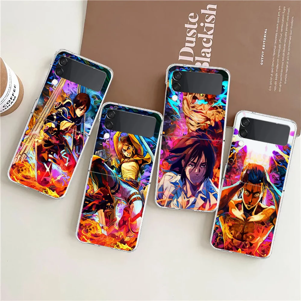 

Anime Attack on titan Clear Phone Case For Samsung Galaxy Z Flip 3 4 5G Hard Folding PC Shell For Samsung Z Flip3 Back Cover