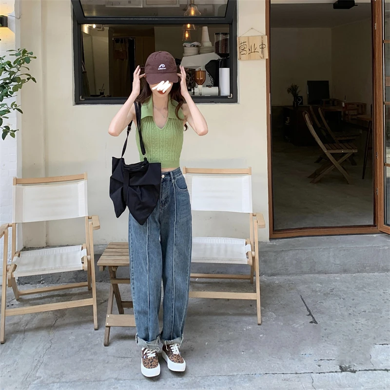 

Джинсы DD2176 с высокой талией, женские прямые свободные дизайнерские брюки с широкими штанинами, джинсы