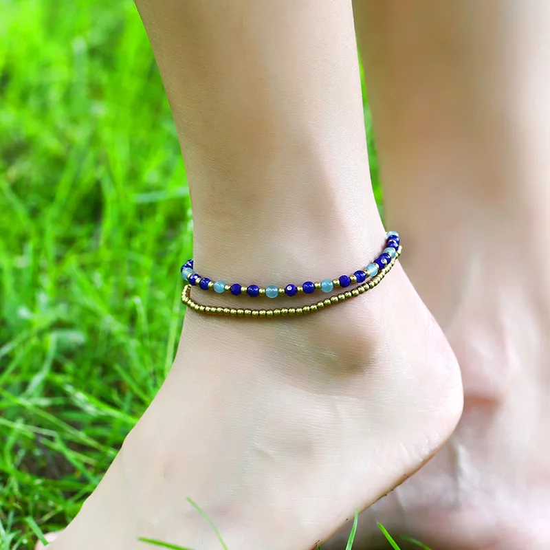 

Fashion Wax Rope Braided Anklet Women's Crystal Foot Chains Semi-precious Stone Beaded Jewelry Bohemia Beach Yoga Bell Anklet