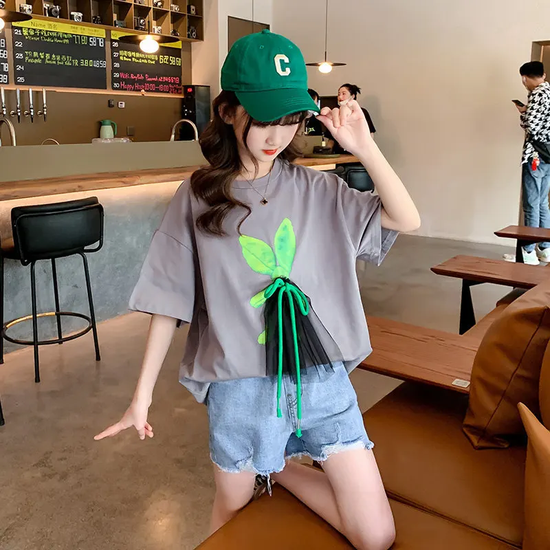 Girls Summer Fashion Clothes Set New Children's Wear Kids Loose Cotton T-shirt + Stylish Shorts Two Piece Suit For Teenager 5-14