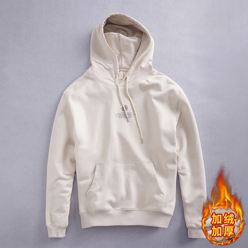 

2022 Autumn Winter New Loose Thicken Fleece Hoodies Men Letter Print Fluffing Sweatshirts Plus Size Brand Clothing Male Hooded