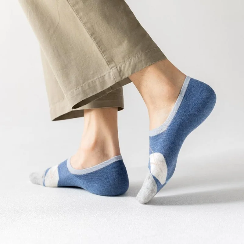 5 Pairs Men Summer Cotton Short Socks Breathable Geometric Lattice Casual Boat Socks Couples Comfortable Street Style Male Socks