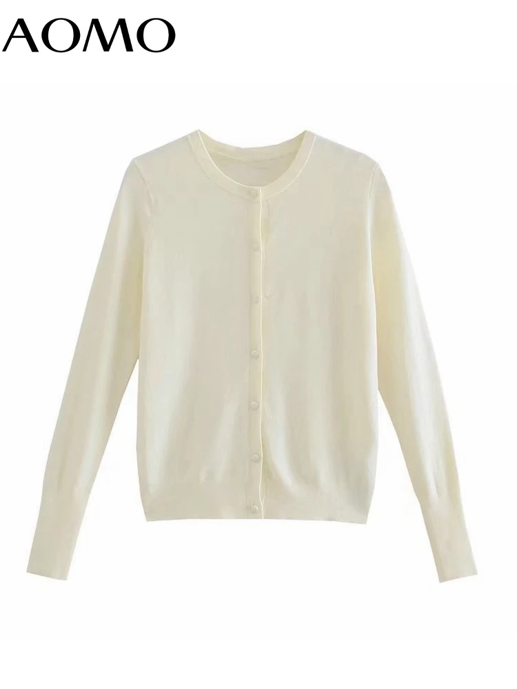 

AOMO Women Elegant Beige Thin Cardigan Vintage Jumper 2022 Female Crop Knitted Cardigan 4Q38A