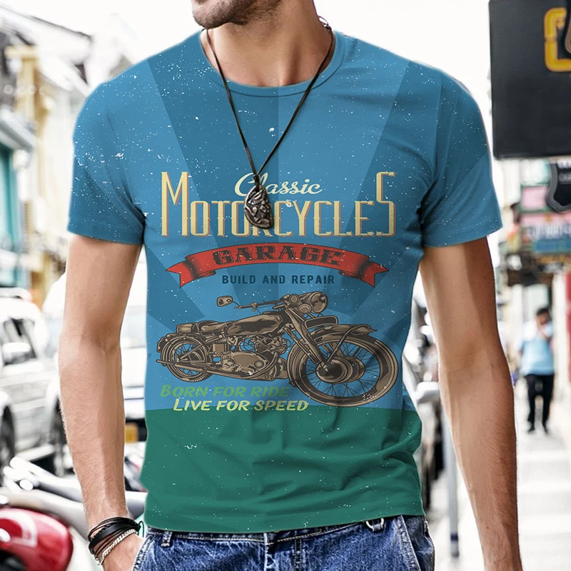 

Футболка мужская оверсайз с круглым вырезом, модная тенниска с винтажным мотоциклетным принтом, крутая дышащая майка с коротким рукавом в с...