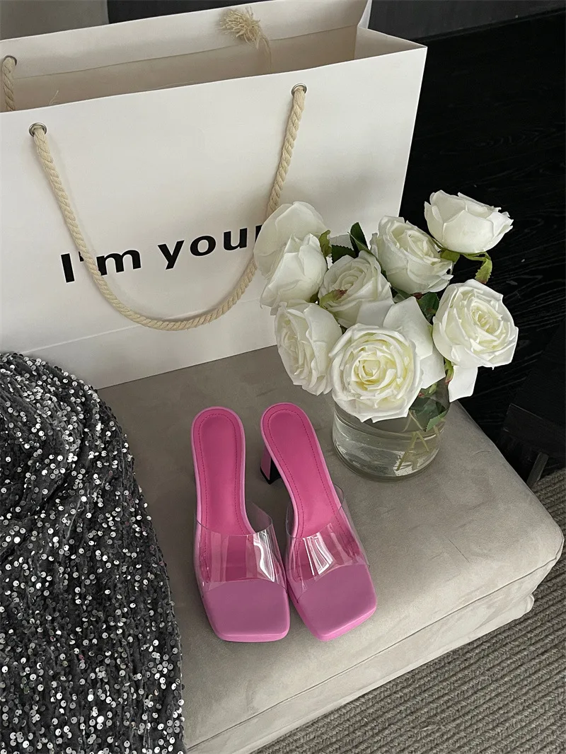 

Туфли женские на среднем каблуке, шлепанцы, блестящие сандалии, Прозрачный каблук, искусственная кожа, летние скандалы в римском стиле