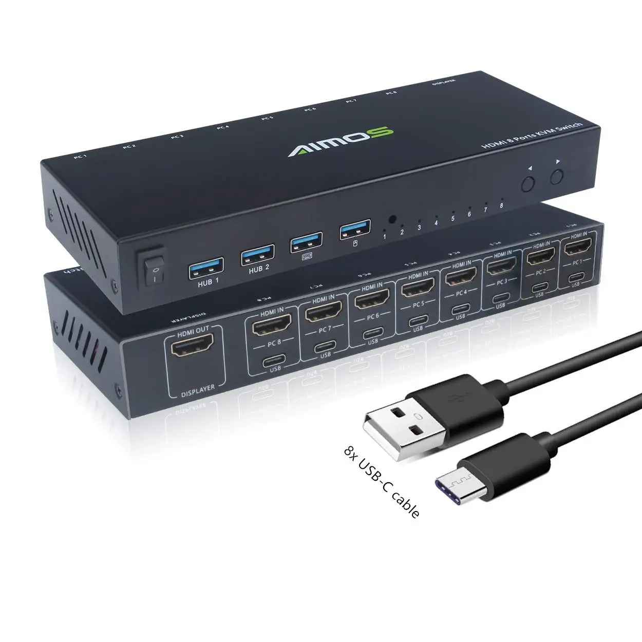 Переключатель AIMOS HDMI KVM, переключатель 8 в 1 Активный монитор Мышь Клавиатура HDMI переключатель 4K @ 30 Гц для ноутбука, ПК, PS4, Xbox