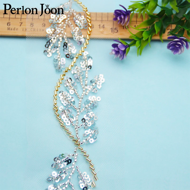 

5 ярдов, золотой, белый стеклянный бисер, блестки, форма цветка, имитация сетчатого кружева ручной работы, отделка «сделай сам», украшение для одежды, платья HB062