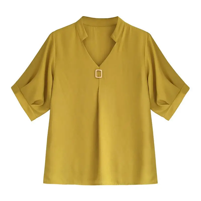 Женская шифоновая блузка с V-образным вырезом и коротким рукавом | одежда