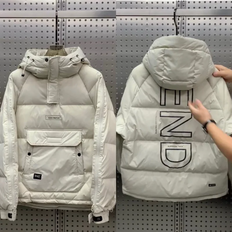 Men's Hooded Tooling Parkas Big Pocket Padded Jacket Trendy Thicken Warm Pullover Coats Couple Versatile Sleeve Zipper Jackets