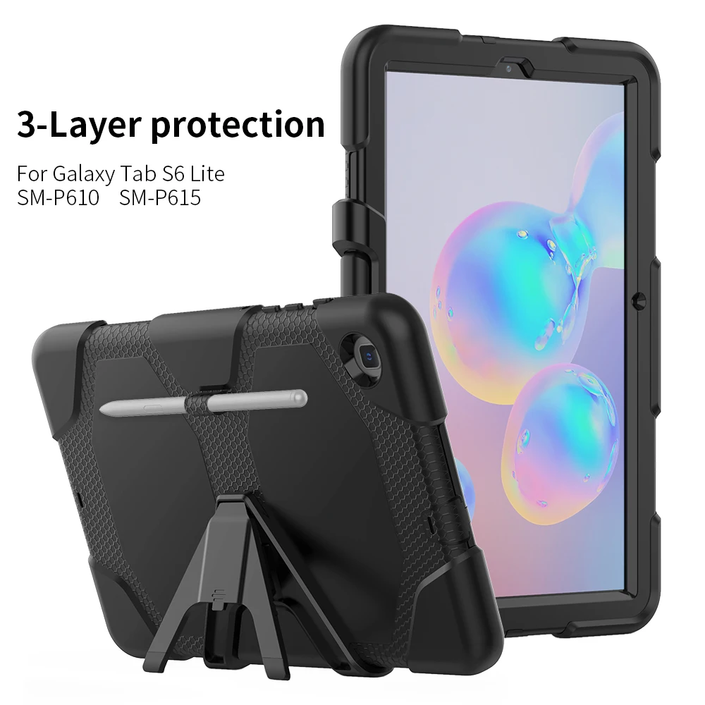 

Heavy Duty Protection Case for Samsung galaxy tab S6 Lite 10.4 case 2020 P610 P615 Soft Silicone Full body Cover with Kickstand