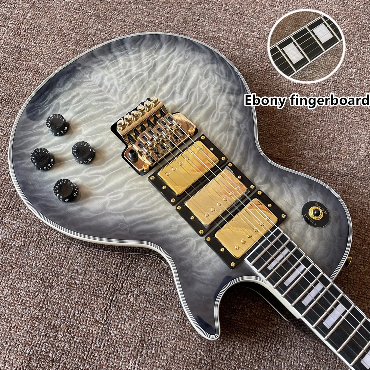 

Новое поступление, серая электрическая гитара jazzy с черным грифом, 3 пикапа и золотого цвета, Высококачественная гитара