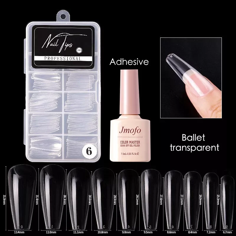 

Nail Tips and Glue Gel Kit Transparent Full Cover False Nails Ultra-thin Ballerina Coffin Press on Nails Manicure Tool