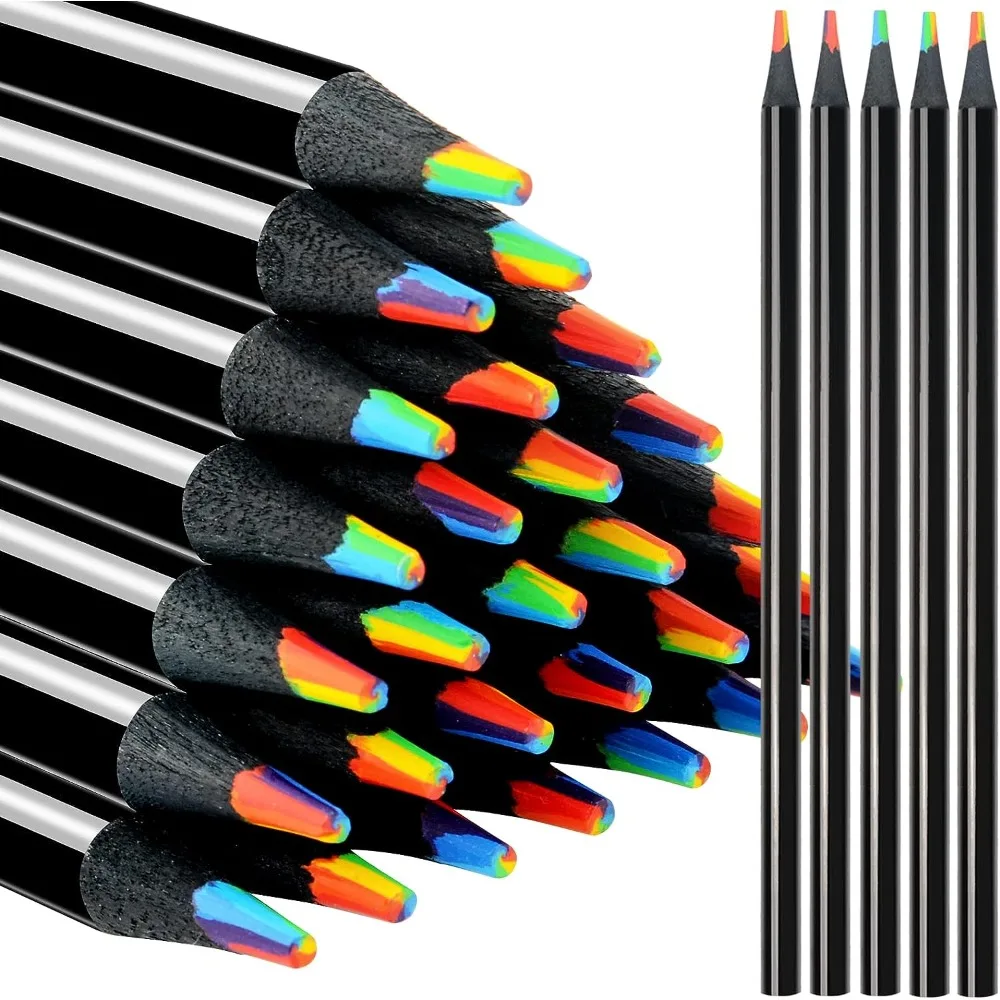 

7 в 1 черные деревянные радужные карандаши, объемные разноцветные карандаши, разные цвета, товары для творчества для взрослых, рисование, раскраска, эскизы