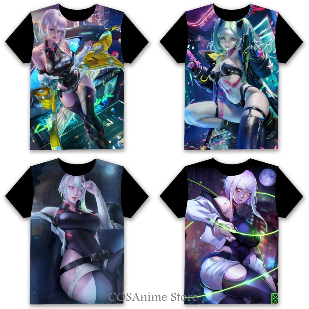 

Аниме киберпанк Edgerunners Женская Мужская модная одежда унисекс косплей Базовая футболка с коротким рукавом Футболка повседневные топы Рожде...